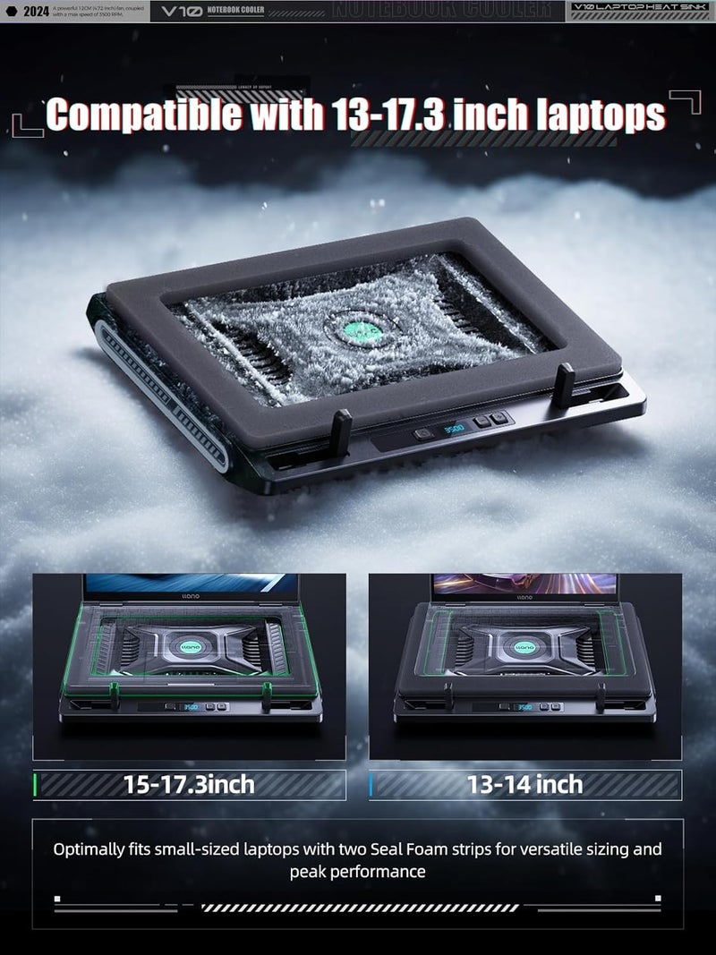 llano Laptop Cooler, Gaming Laptop Cooling Pad with 3500RPM Turbofan, 4.72 Inch External Fan Laptop Stand, Adjustable Variable Speed, Button Control, Seal Foam for Rapid Laptop13-17.3in, V10, Black - Image 5